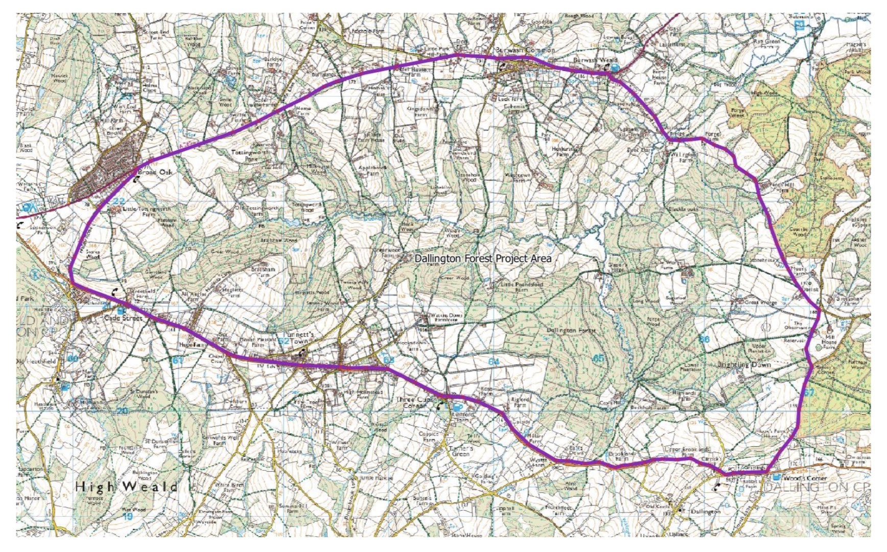 Map showing Dallington Forest P