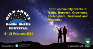 Poster showing two people pointing up at night sky. Text in blog post